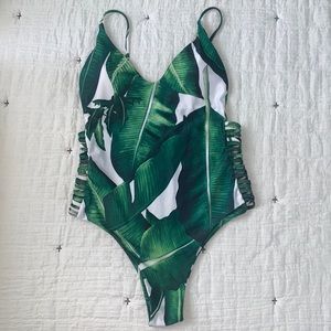 One piece bathing suit with Jungle Leaf print